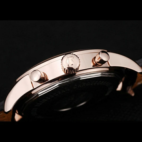 Breitling Transocean Black Dial Black Leather Strap Rose Gold Bezel new58570