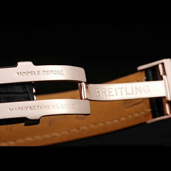 Breitling Transocean Black Dial Black Leather Strap Rose Gold Bezel new58570